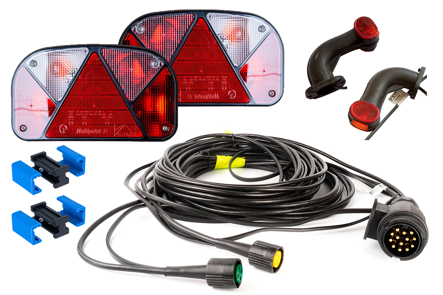Set: Aspöck Multipoint II rear lights, Superpoint II side marker lights  with 7m 13-pin harness and quick splice couplers