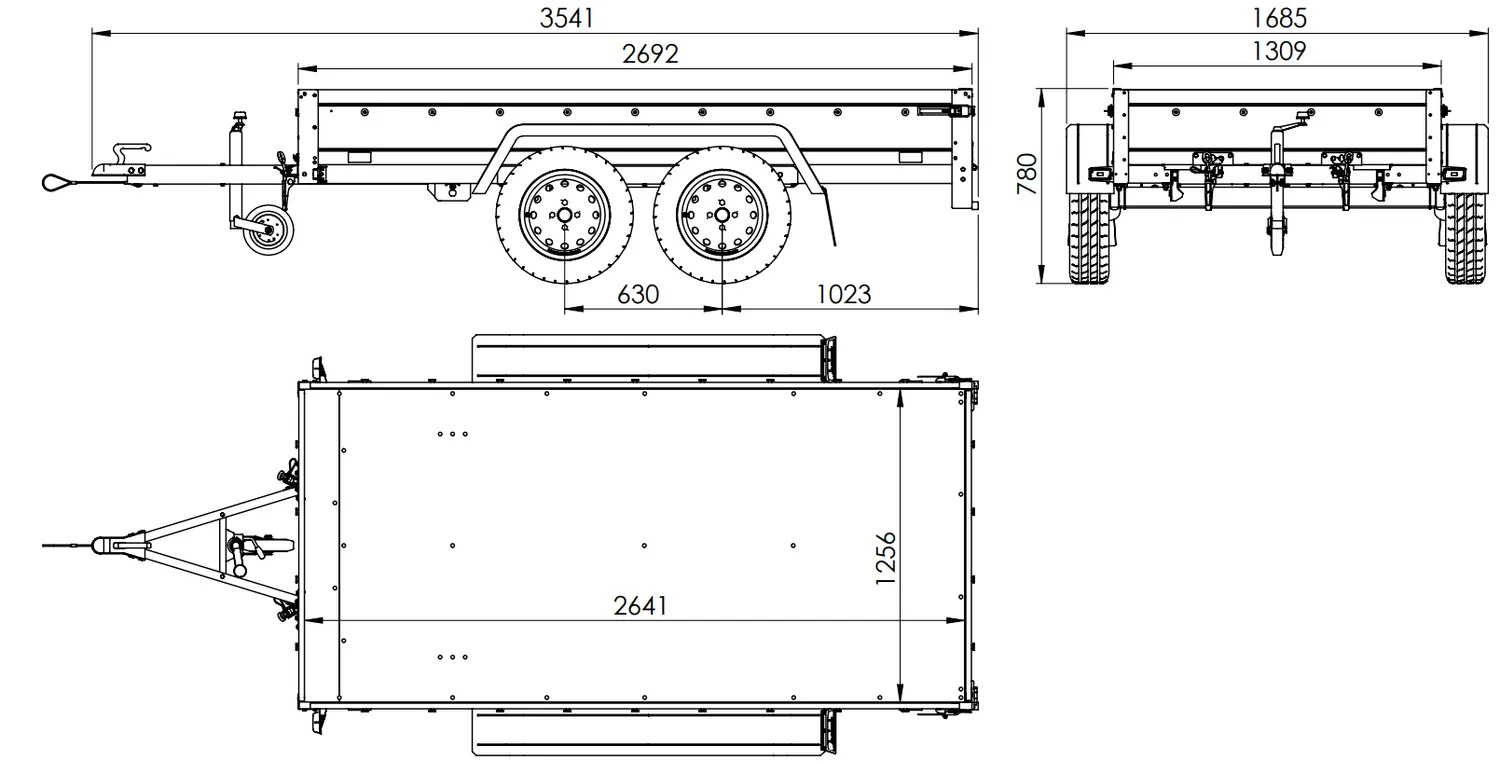 to-akslet trailer Unitrailer 264/2 fladvogn